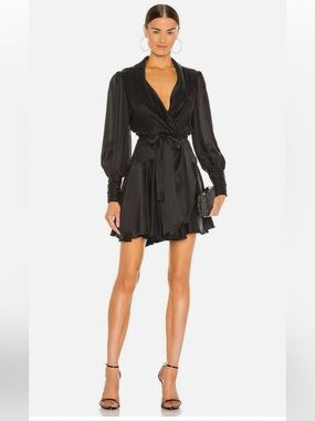 Zimmermann Black Satin Wrap Mini Dress size 0